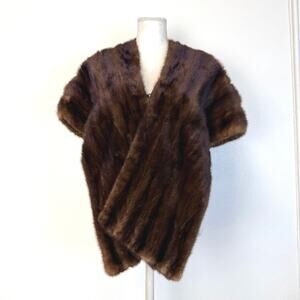 Vintage Womens Authentic Luxury Brown Soft Mink Fur Cape Shawl Made in USA